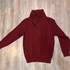 Men’s Silversilk Red Pullover Sweater Cowl Neck Button Accents SZ M